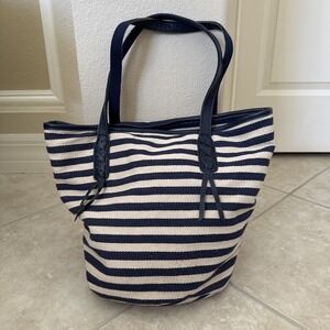 MASSI WOMENS BLUE STRIPED TOTE BAG Purse Beach Travel Boho Nautical